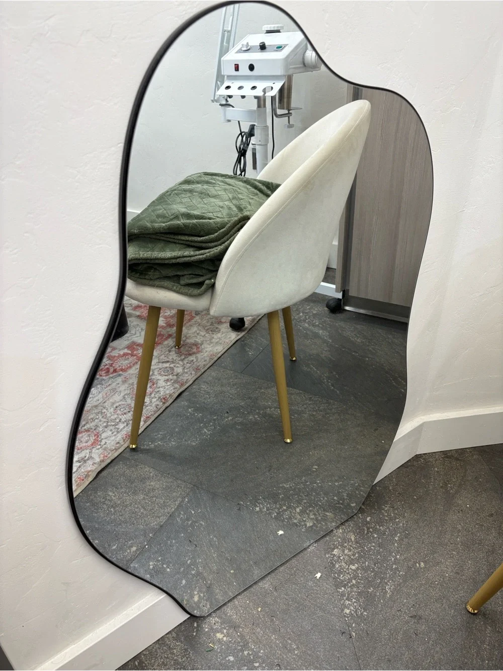 Organic Edge Black Framed Wall Mirror - Contemporary White Accent
